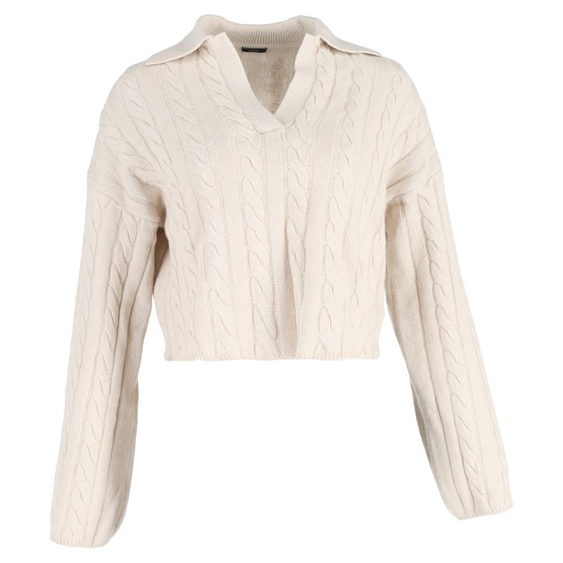 Joseph Knit Collared Cropped Sweater In Light Beige Wool